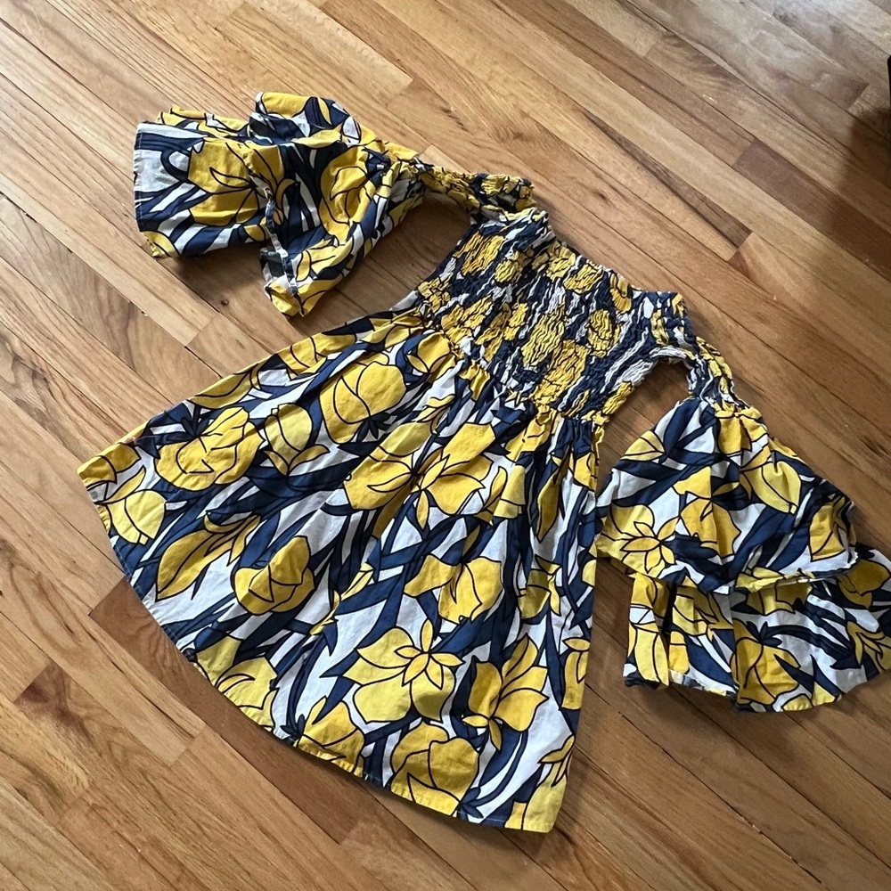 L'ATISTE Yellow and Blue Floral Mini Dress